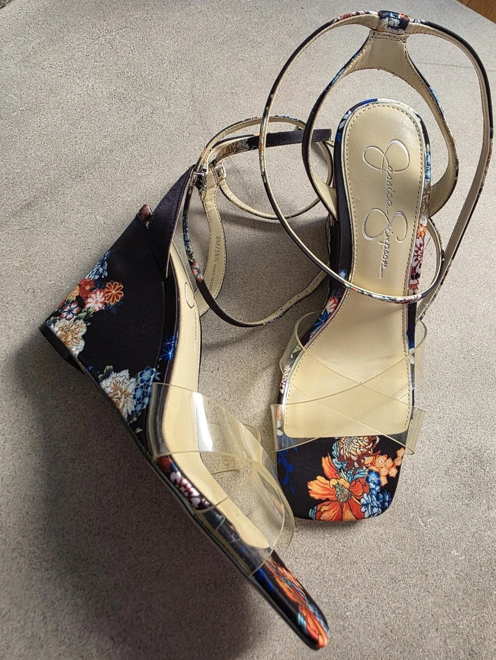 Jessica Simpson Arlisa Wedge Black Multicolor Floral Sz 8M